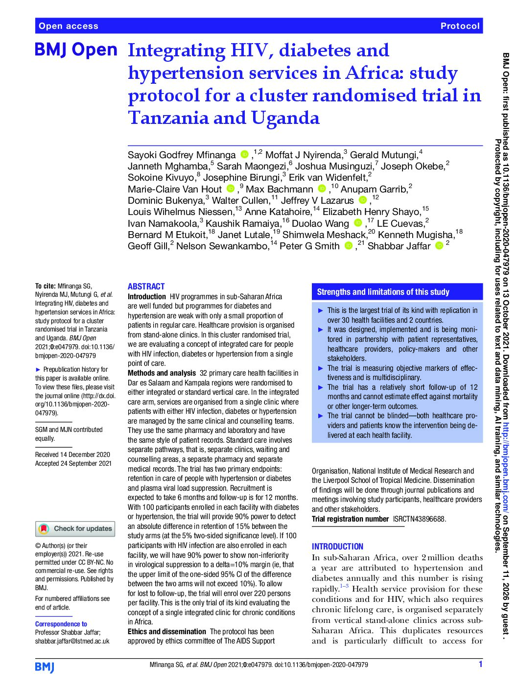 Integrating HIV, diabetes and hypertension services in Africa: study protocol for a cluster randomised trial in Tanzania and Uganda